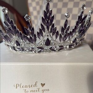 SWEETV Queen Princess Crown Tiara Prom Elegant Hair Accessory in Silver Purple